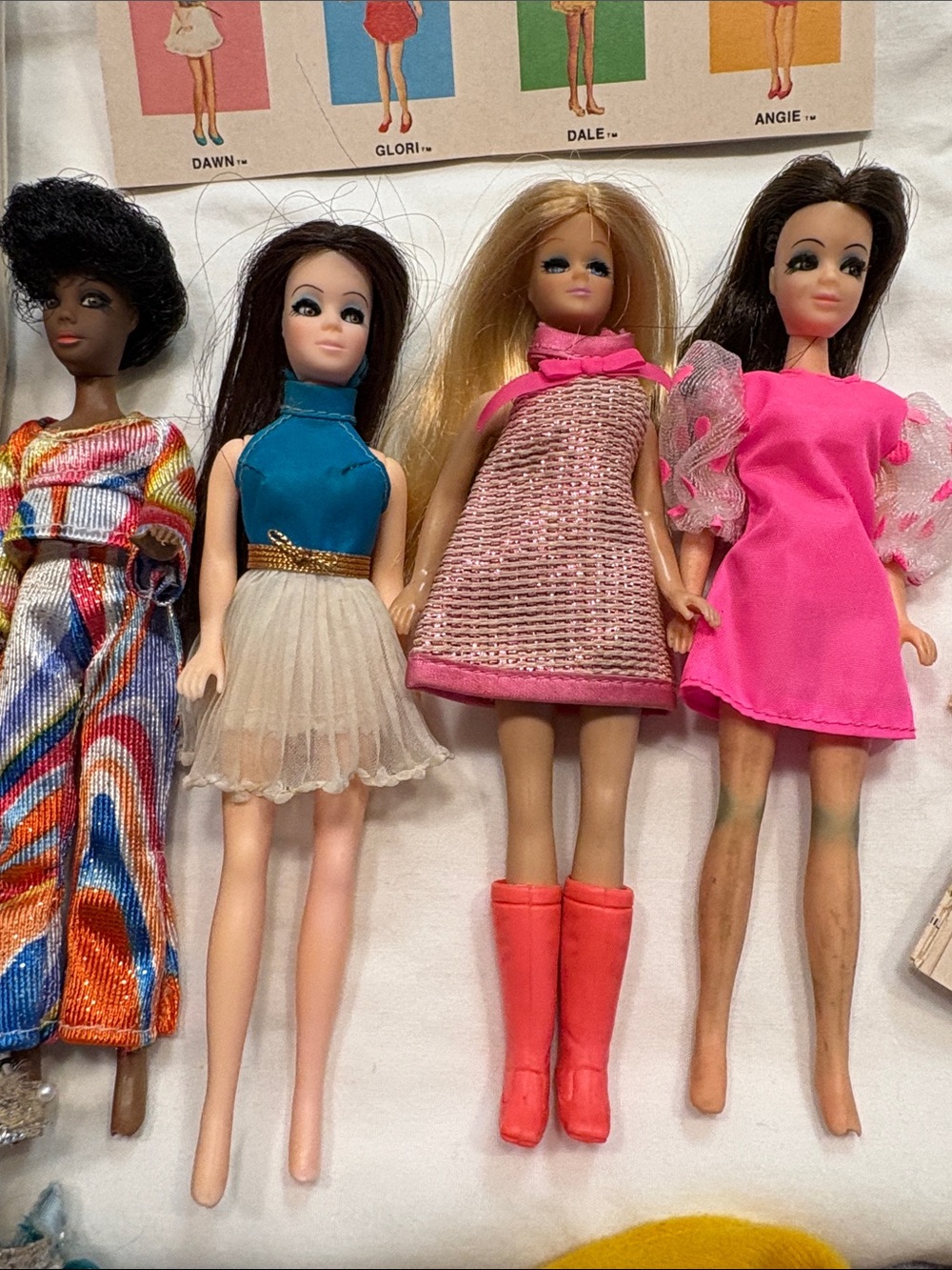Vintage 1970 Topper Dawn Doll Lot – 4 Dolls, Original Doll Case, Clothes & Acces